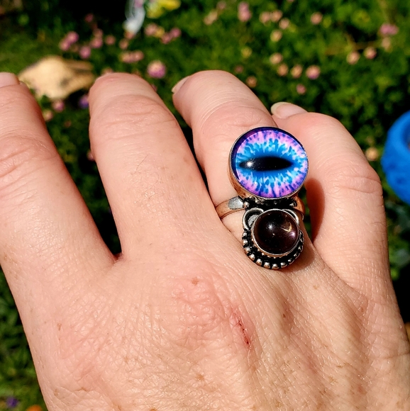 New Unique Fancy Glass Amethyst Protection Evil Eye Magic 925 Silver Ring. - Picture 6 of 16